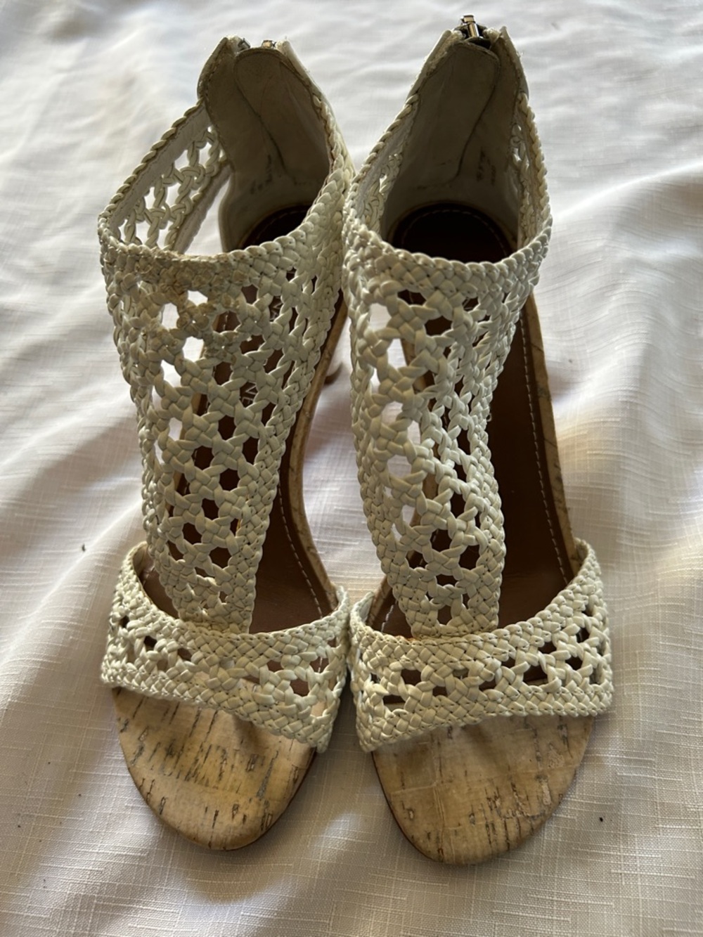 Donald J. Pliner White Woven Open-Toe Heels
